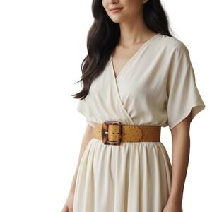 L. Chessler Women's Genuine Bonded Leather Ostrich Skin Belt Yellow One Size